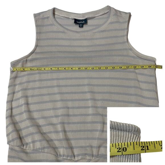 ModCloth Stripe Ribbed Twist Hem Tank - Ivory/Blue - 1X - Picture 2 of 8